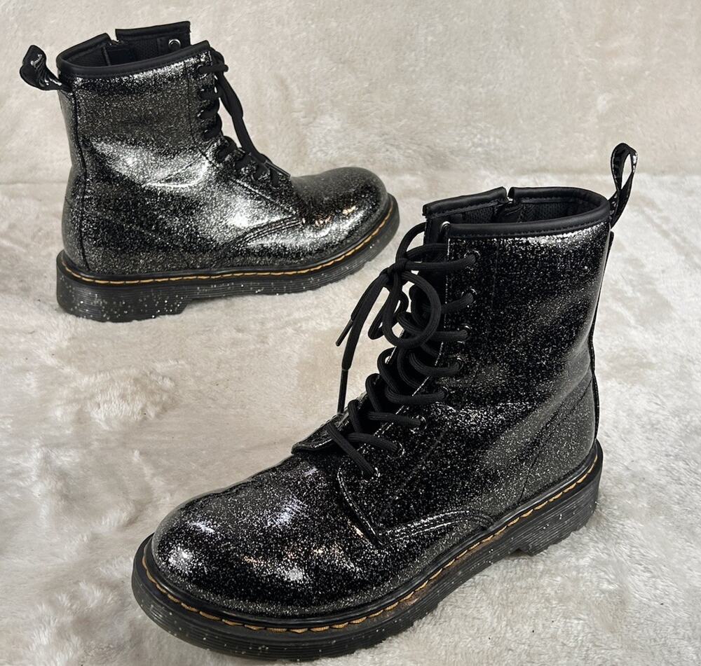 Doc Martens Boots Women’s 6 1460 Y Black Paint Glitter Speckle Leather Combat